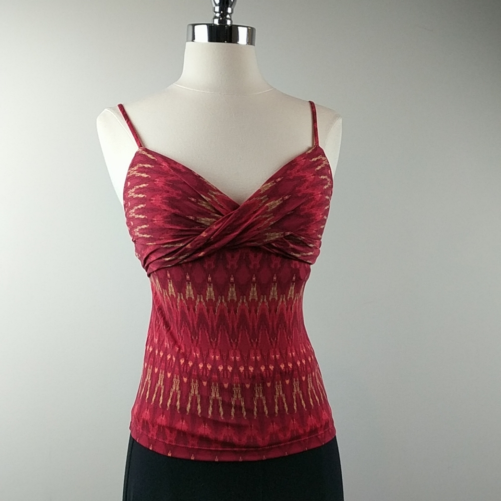 BCBGMAXAZRIA Cranberry Red Graphic Print Padded Cami Top Size XS